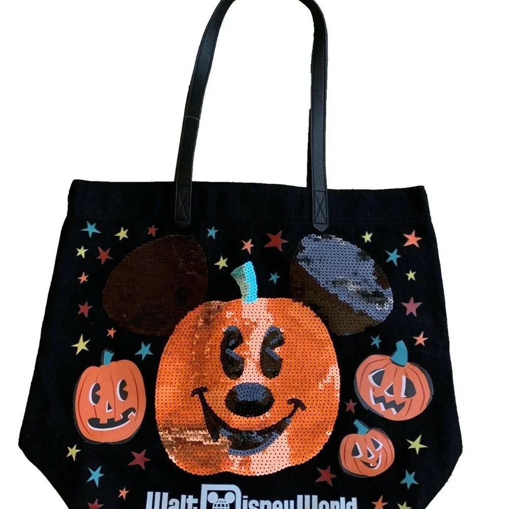 🎃  DISNEY MICKEY MOUSE SEQUIN PUMPKIN TOTE HALLOWEEN NWT - Picture 2 of 3